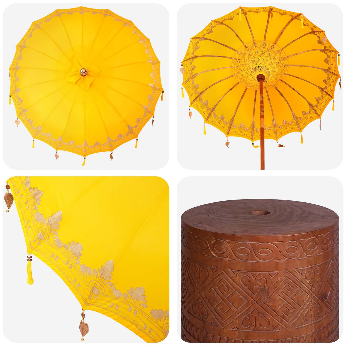 Balinese Parasol with Base 190 x 190 x 295 cm Yellow and Brown