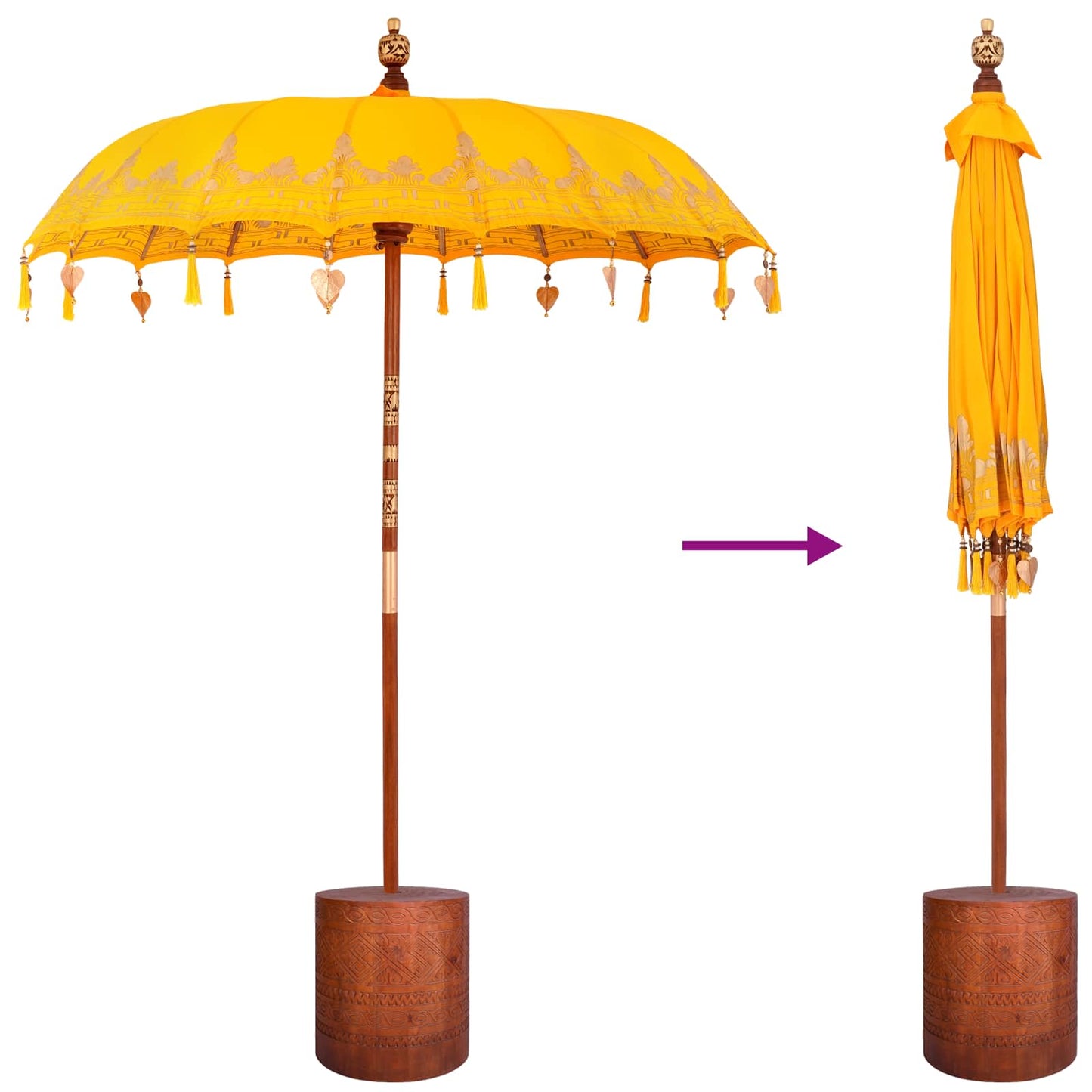 Balinese Parasol with Base 190 x 190 x 295 cm Yellow and Brown