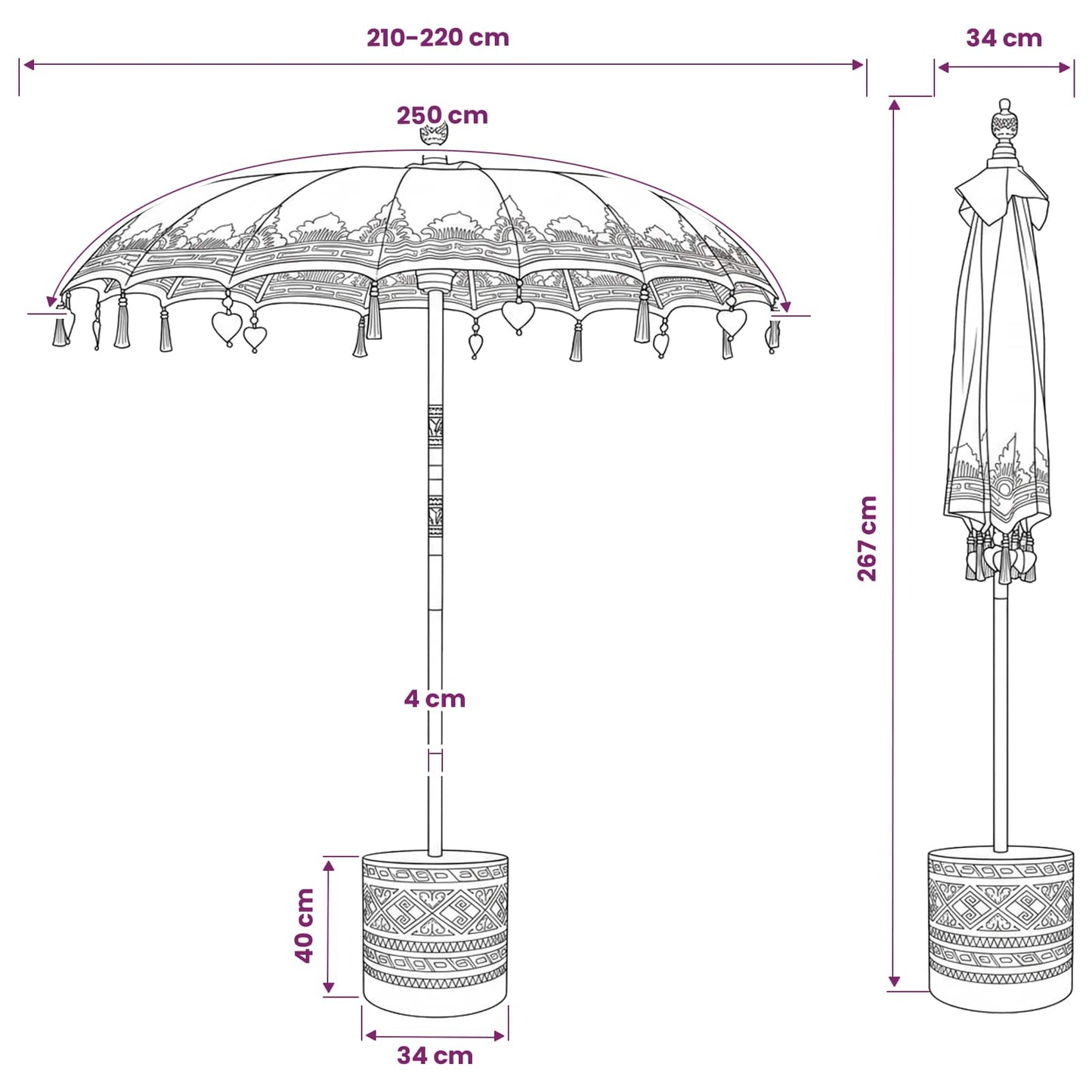 Balinese Parasol with Base 2 pcs Pink