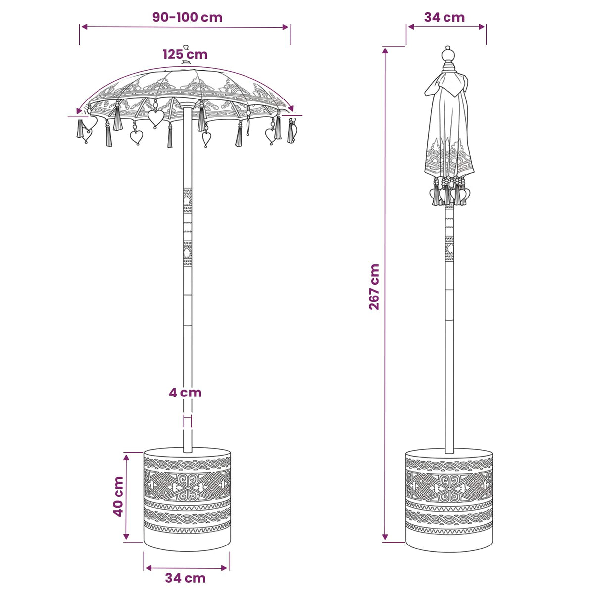 Balinese Parasol with Base 2 pcs Blue