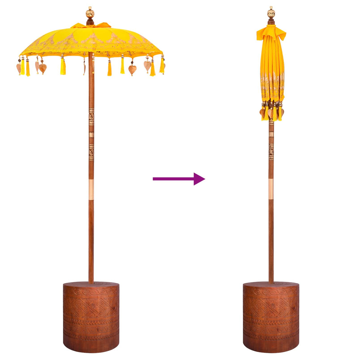 Balinese Parasol with Base 2 pcs Yellow