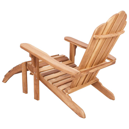 Garden Adirondack Chair with Footrest Natural Solid Teak Wood
