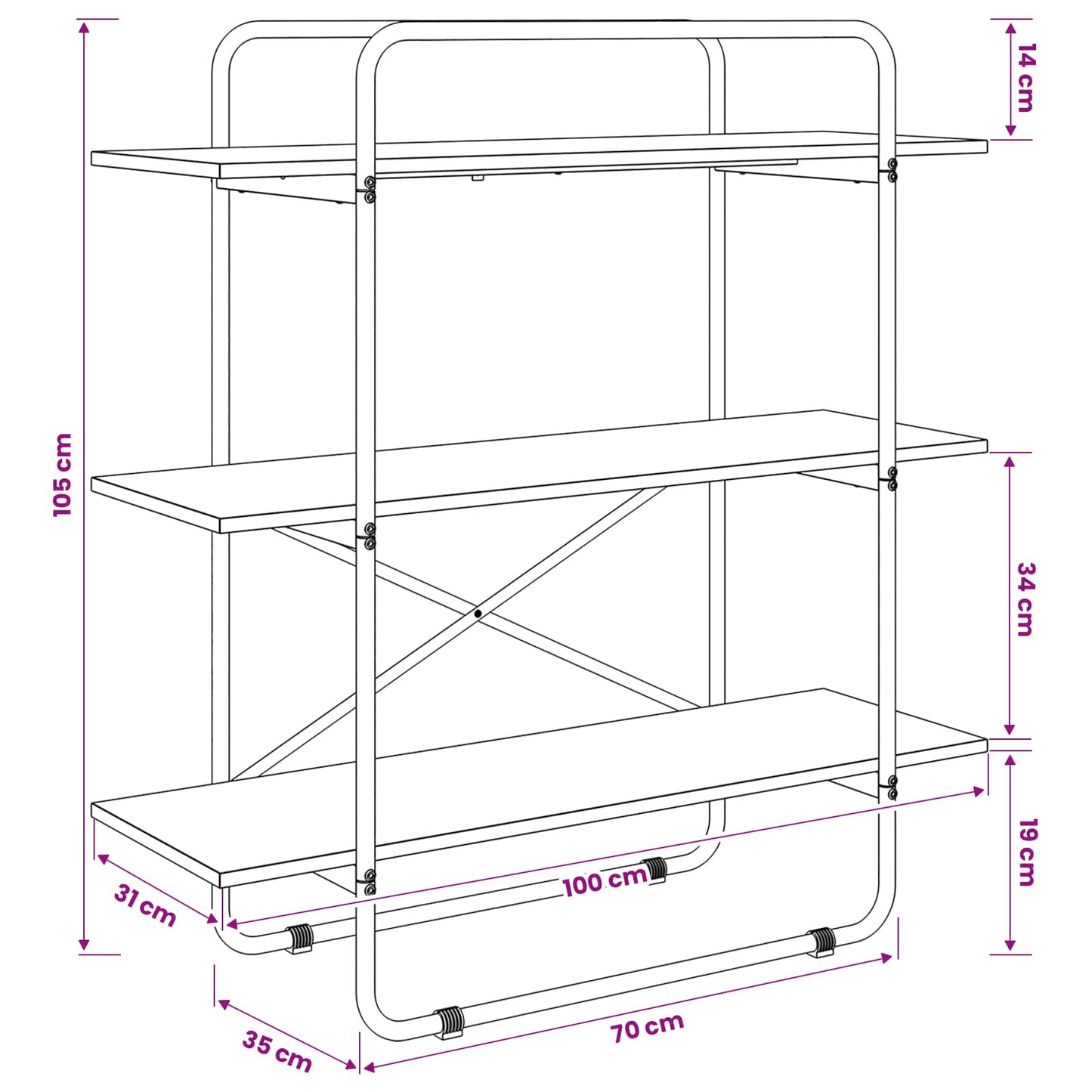 Bookshelf 3-Tier 100 x 35 x 105 cm PB Grey Sonoma