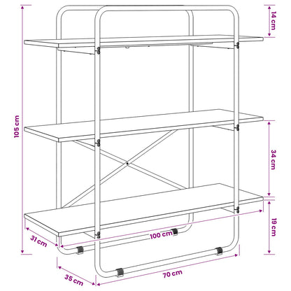 Bookshelf 3-Tier 100 x 35 x 105 cm PB Oak Wood