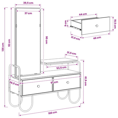 Dressing Table Black Oak 100 x 36.5 x 136 cm Engineered Wood
