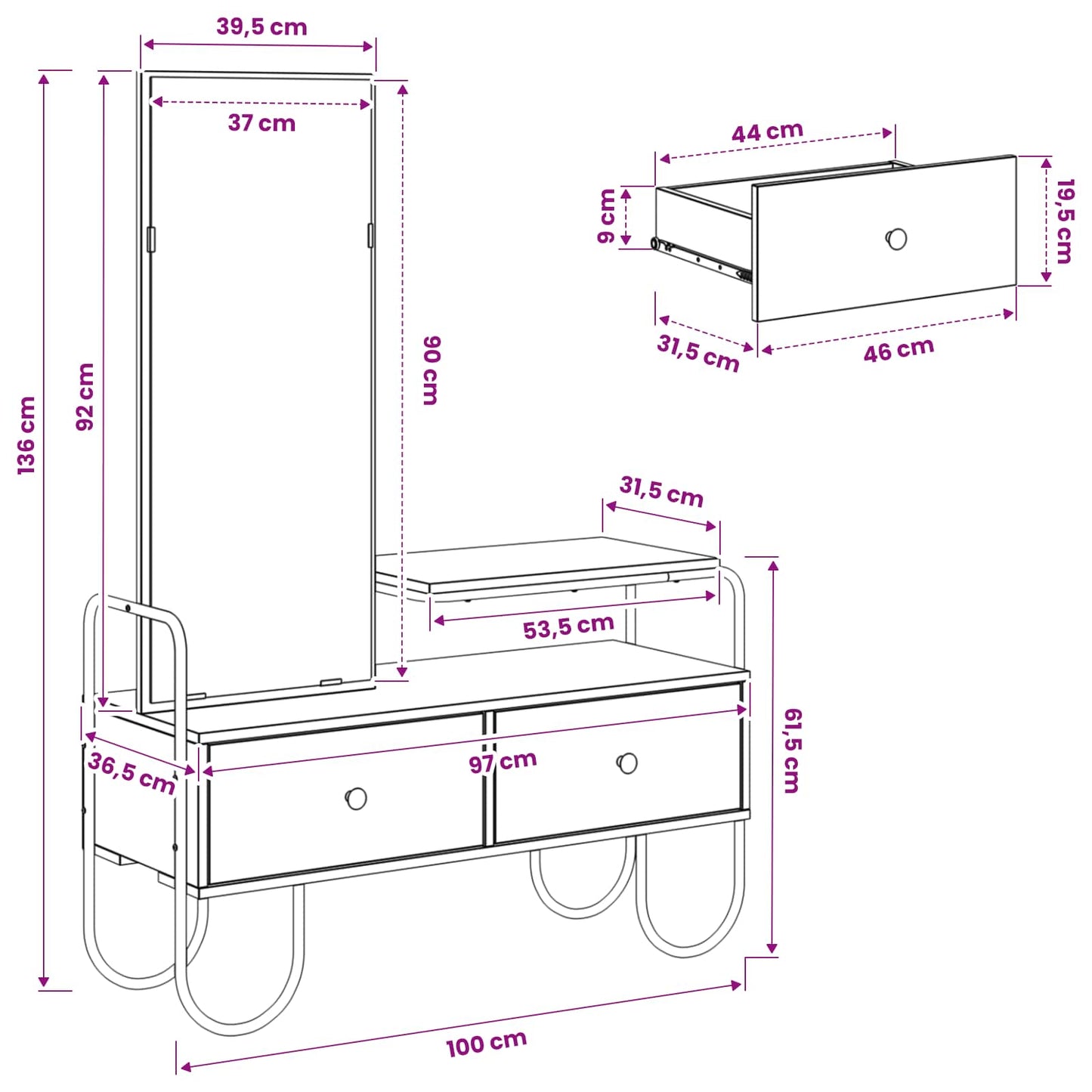 Dressing Table Smoked Oak 100 x 36.5 x 136 cm Engineered Wood