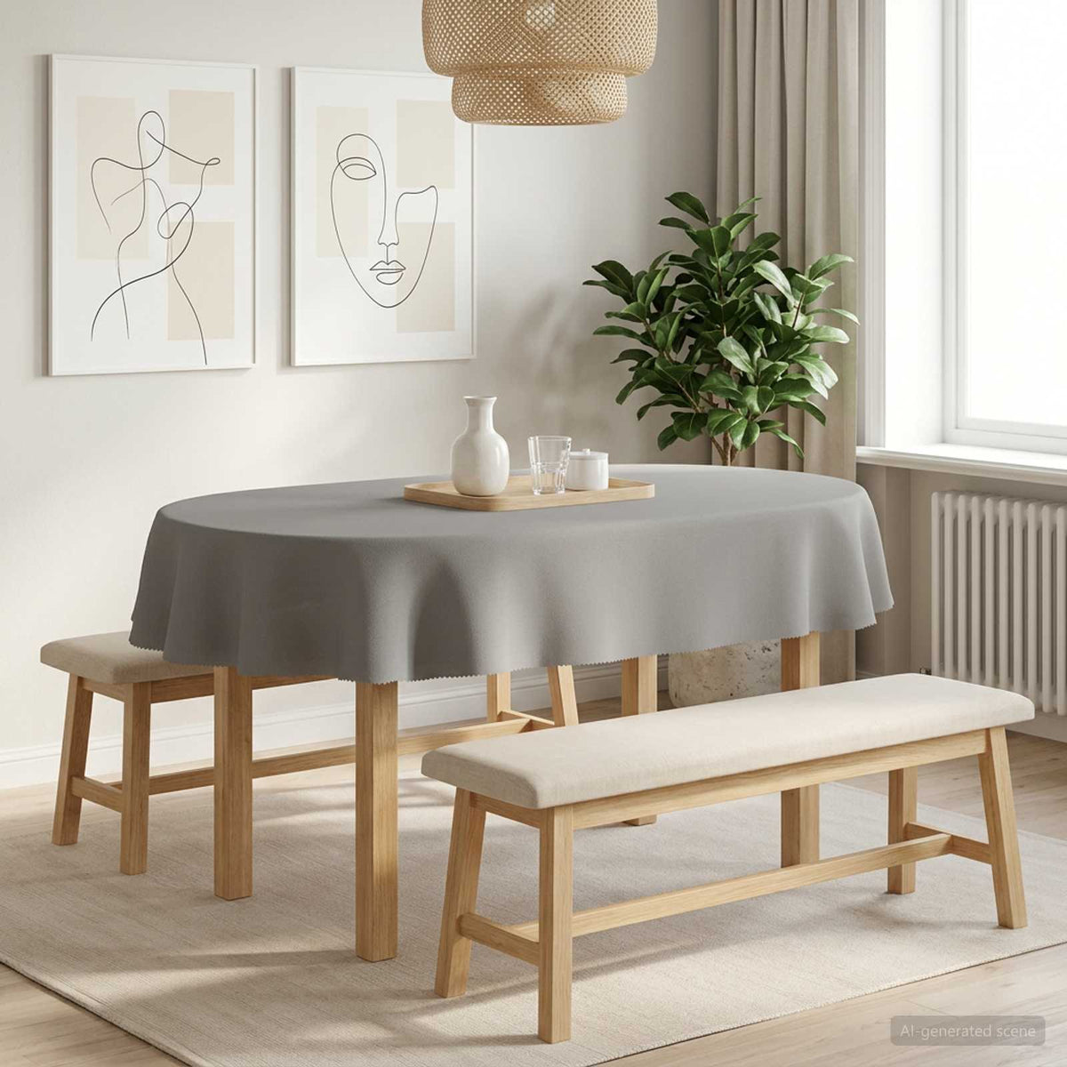 Table Cloth 5 pcs Oval Light Grey 160 x 220 cm Polyester