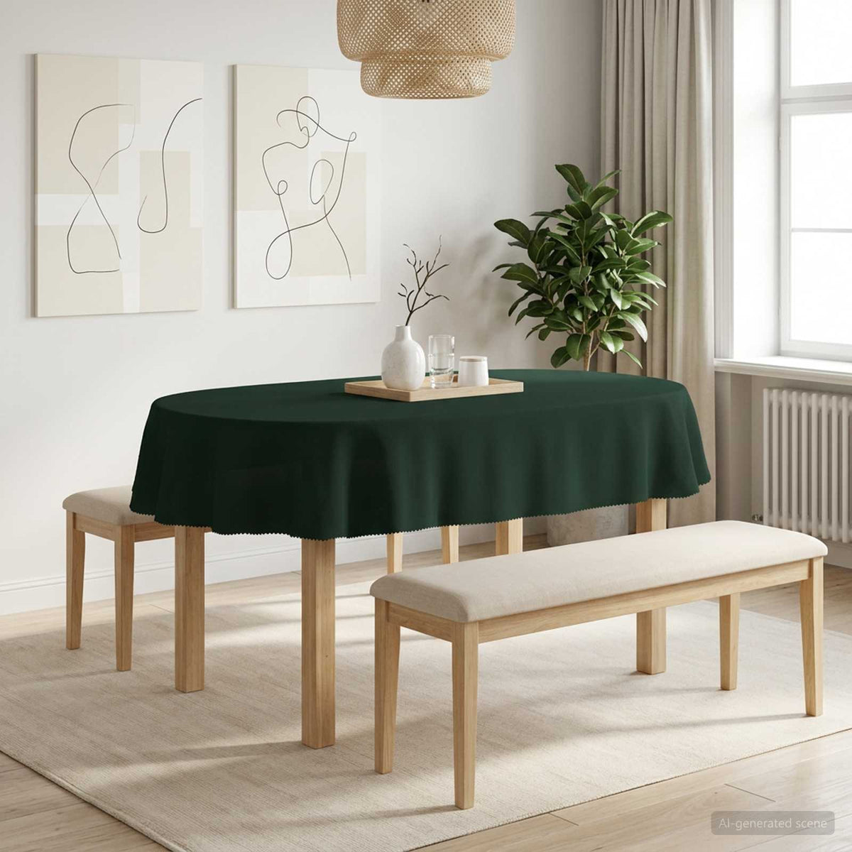 Table Cloth 5 pcs Oval Dark Green 130 x 180 cm Polyester