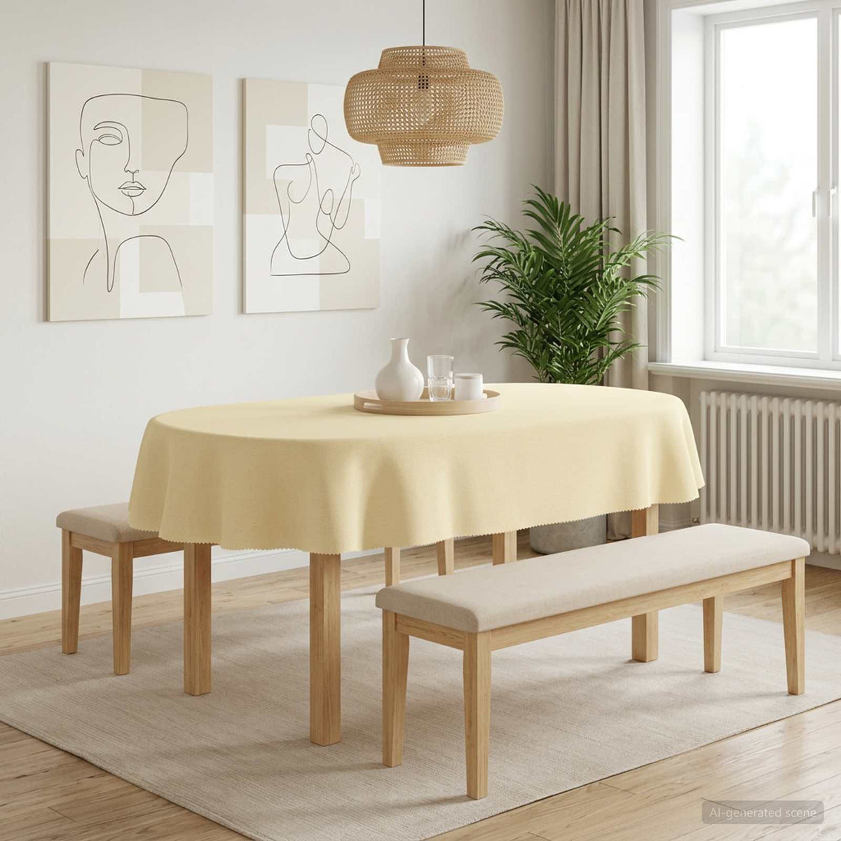 Table Cloth 5 pcs Oval Cream White 160 x 220 cm Polyester