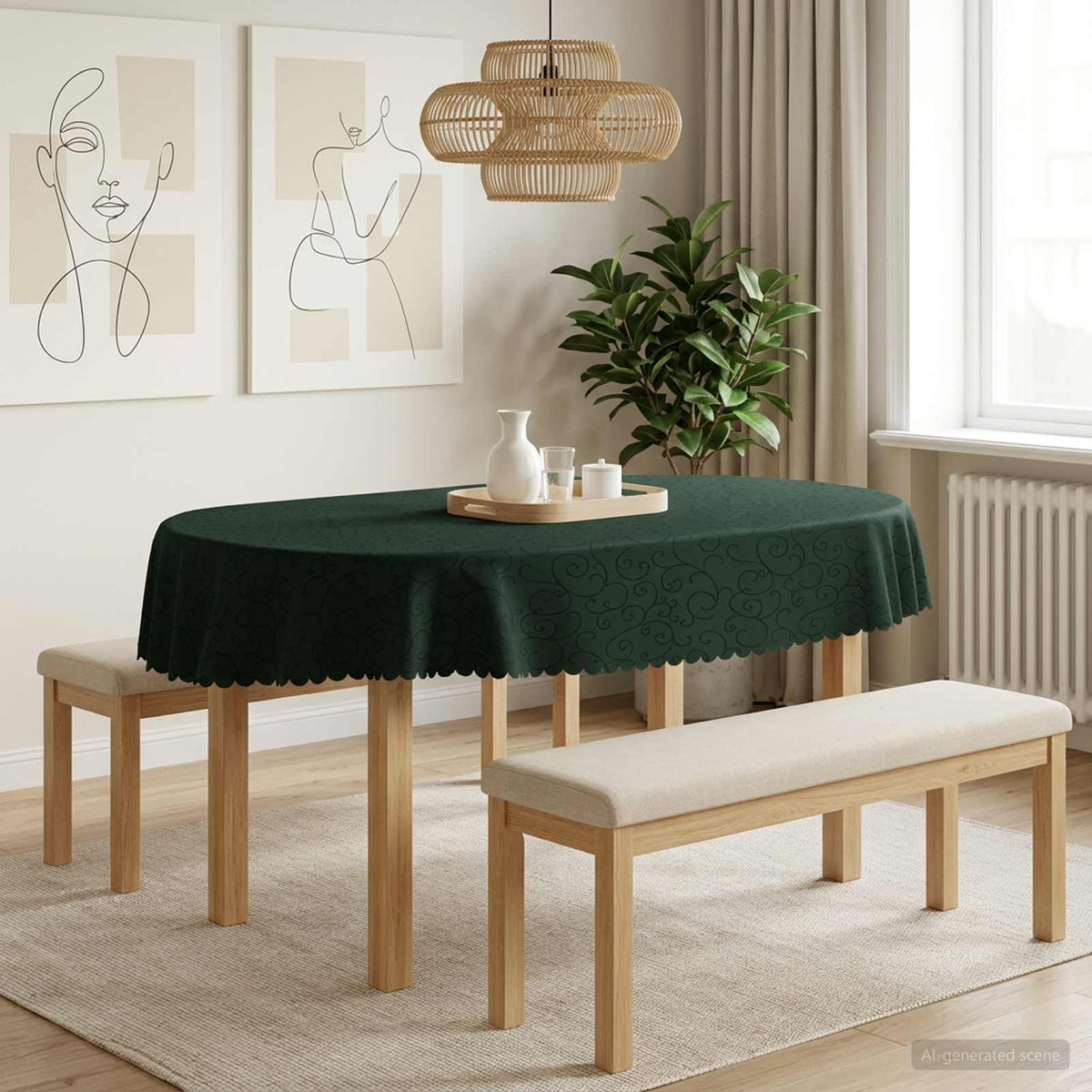 Table Cloth 5 pcs Oval Dark Green 160 x 220 cm