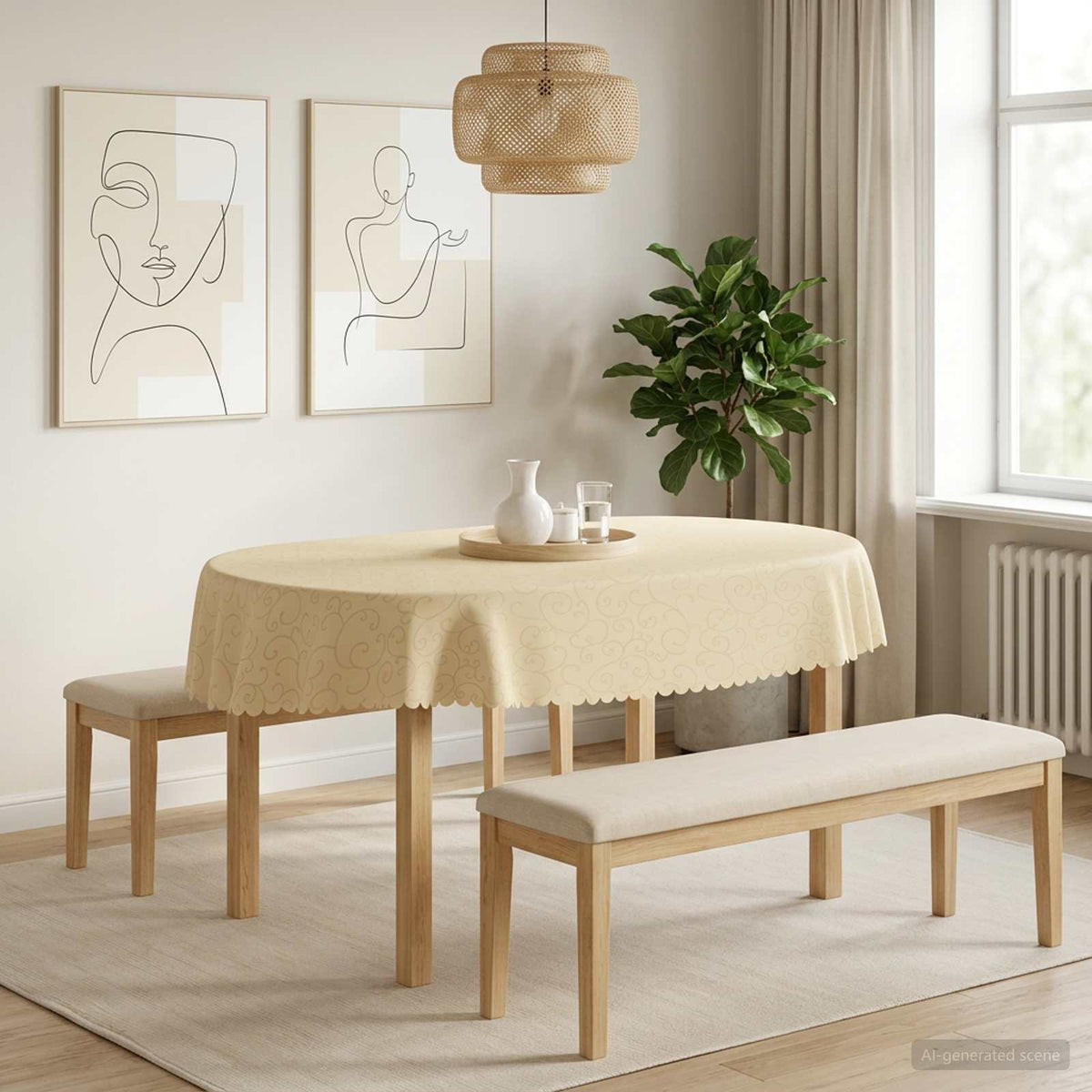 Table Cloth 5 pcs Oval Cream White 160 x 220 cm