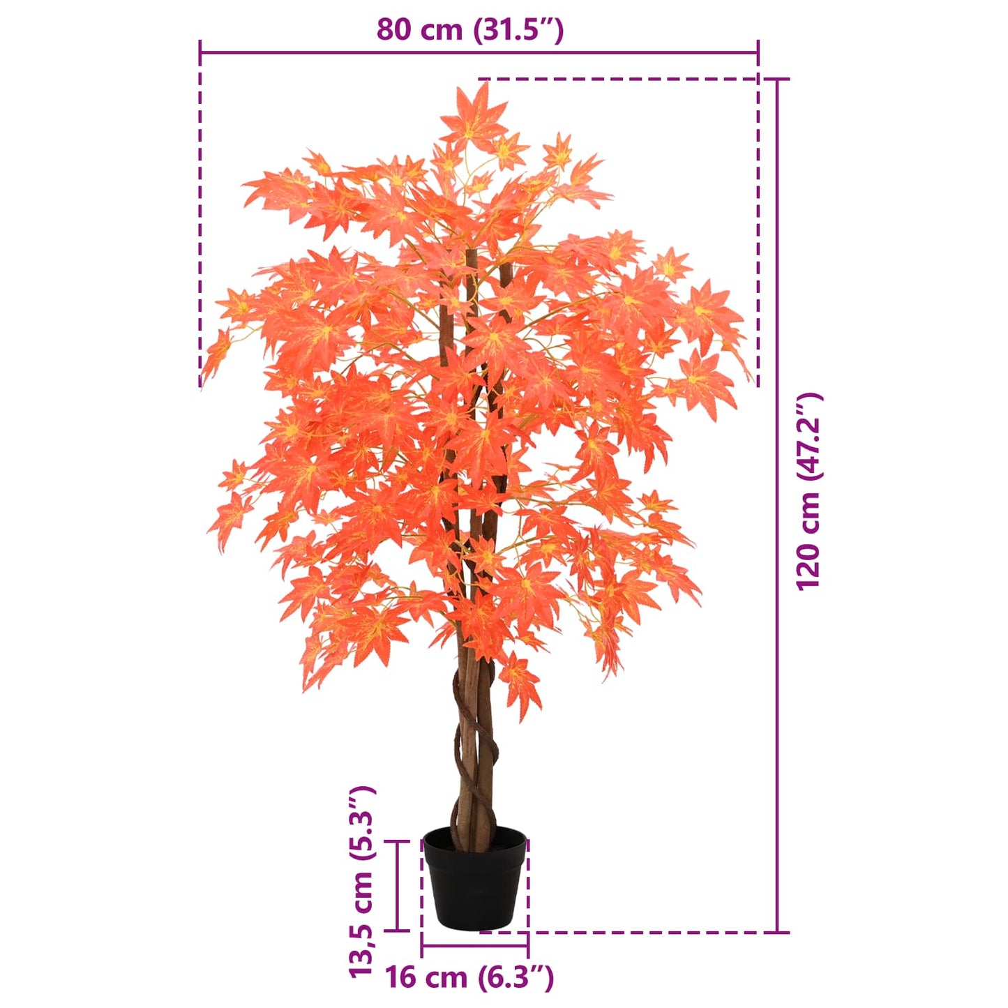 Artificial Maple Tree Red 80 x 16 x 120 cm Fabric and Wood