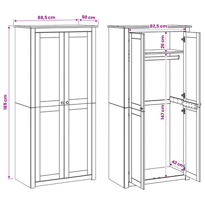 Wardrobe PANAMA Honey 88.5 x 50 x 185 cm Solid Pine Wood