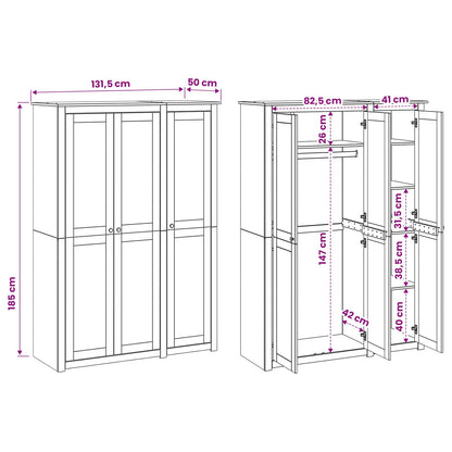 Wardrobe PANAMA Honey 131.5 x 50 x 185 cm Solid Pine Wood