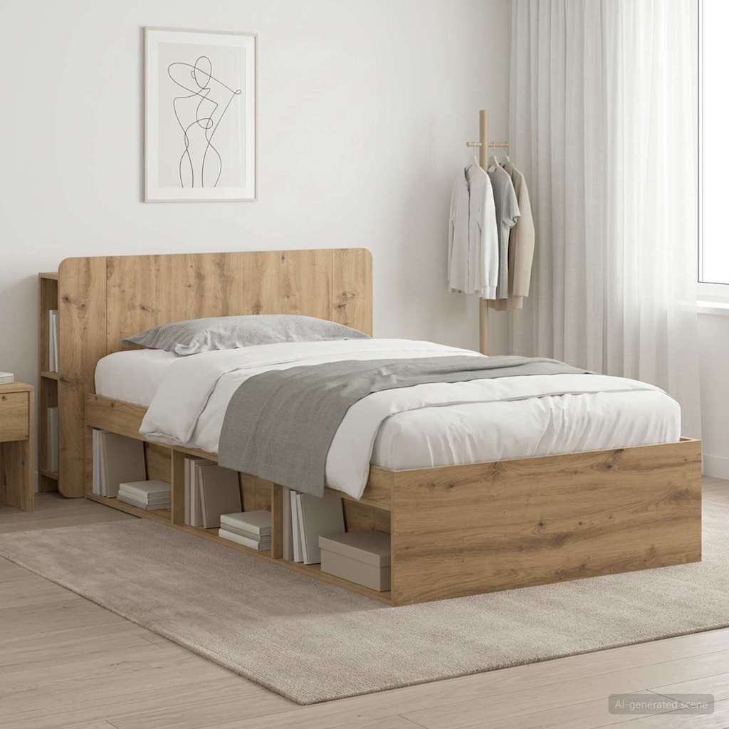 Bed Frame with Storage Artisan Oak 75 x 190 cm Engineered Wood