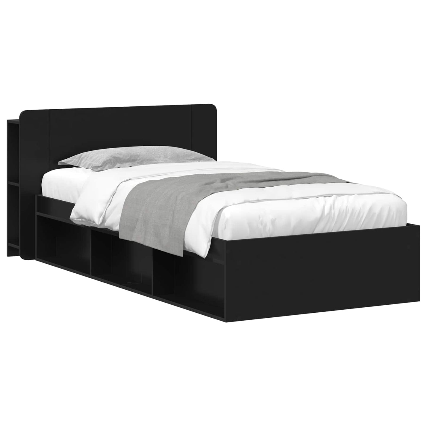 Bed Frame with Storage Black 75 x 190 cm Engineered Wood
