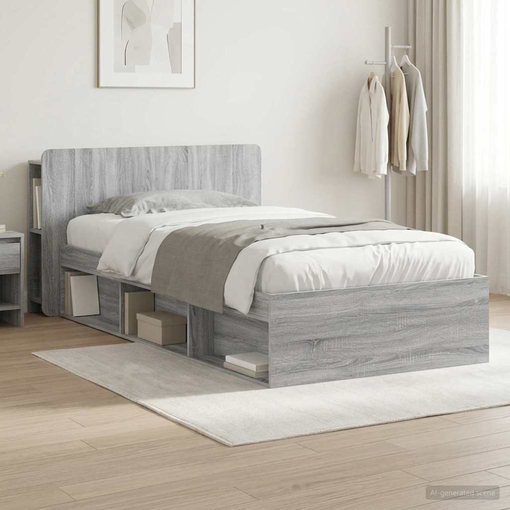 Bed Frame with Storage Grey Sonoma 75 x 190 cm Engineered Wood