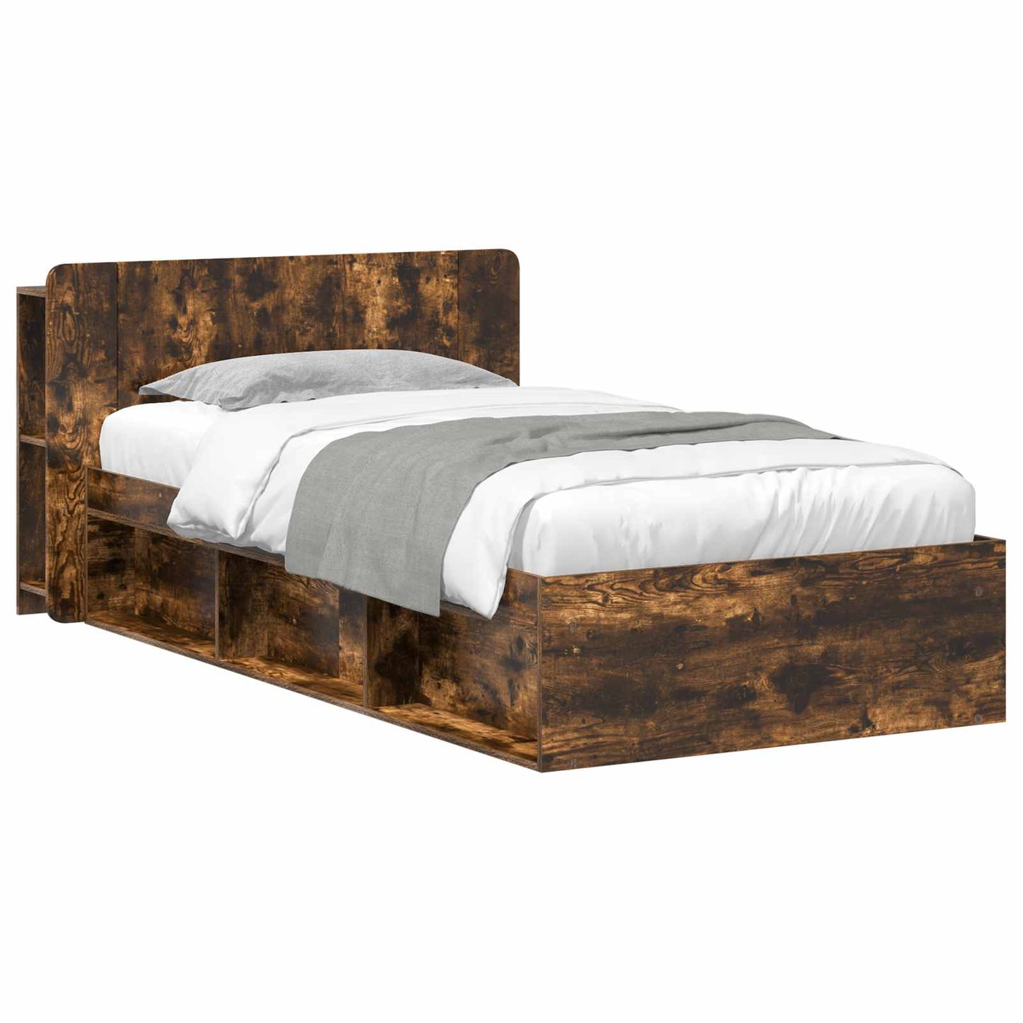 Bed Frame with Storage Smoked Oak 75 x 190 cm Engineered Wood