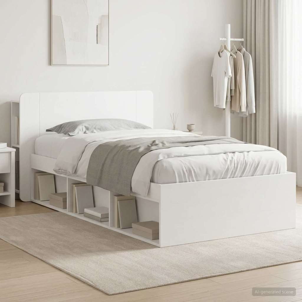 Bed Frame with Storage White 75 x 190 cm Engineered Wood