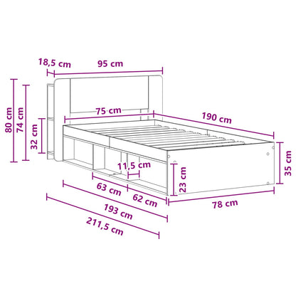 Bed Frame with Storage White 75 x 190 cm Engineered Wood
