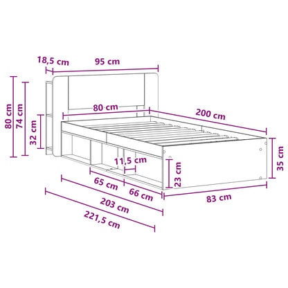 Bed Frame with Storage Grey Sonoma 80 x 200 cm Engineered Wood