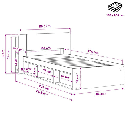 Bed Frame with Storage Artisan Oak 100 x 200 cm Engineered Wood