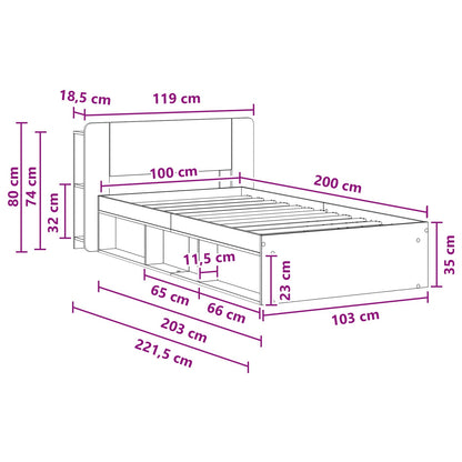 Bed Frame with Storage Smoked Oak 100 x 200 cm Engineered Wood