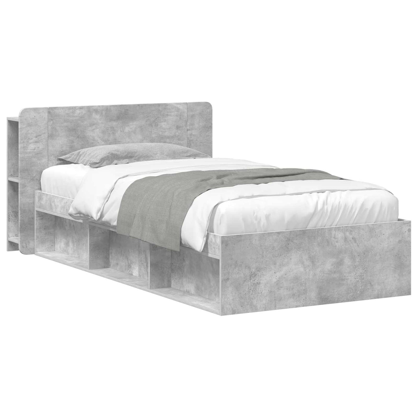 Bed Frame with Storage with Headboard Concrete Grey 90 x 200 cm