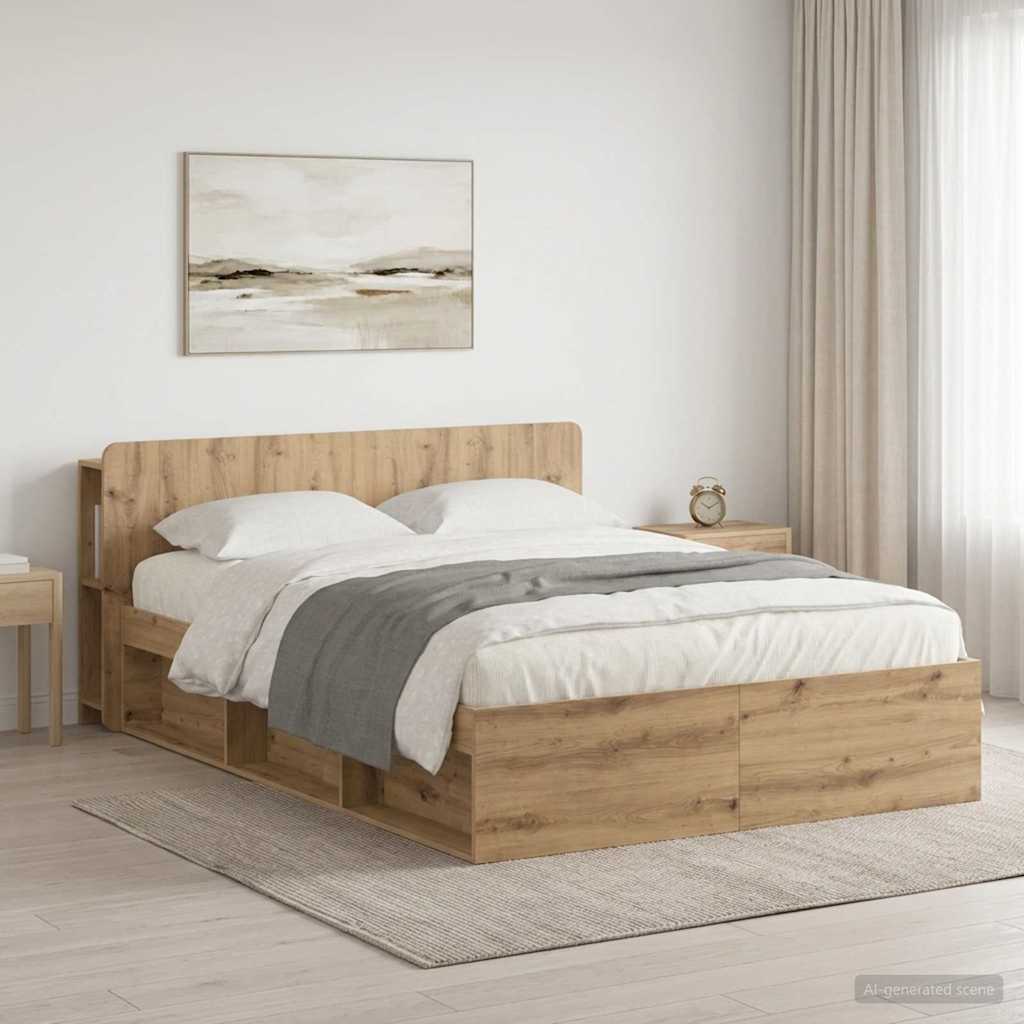 Bed Frame with Storage Artisan Oak 135 x 190 cm Engineered Wood