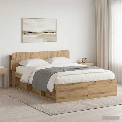 Bed Frame with Storage Artisan Oak 135 x 190 cm Engineered Wood