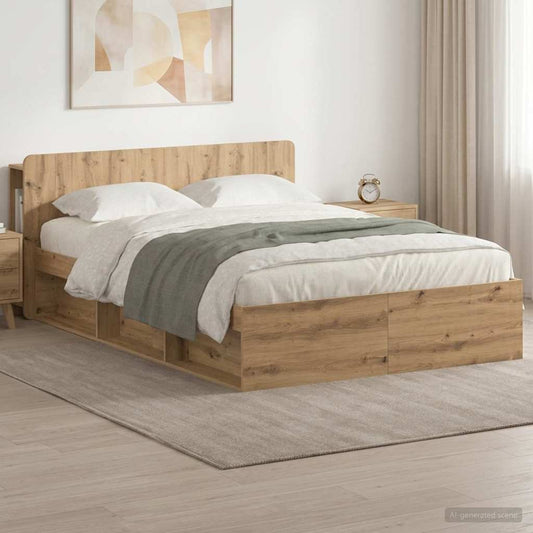Bed Frame with Storage Artisan Oak 140 x 190 cm Engineered Wood