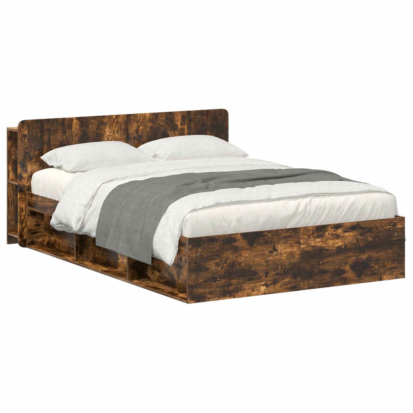 Bed Frame with Storage Smoked Oak 140 x 190 cm Engineered Wood