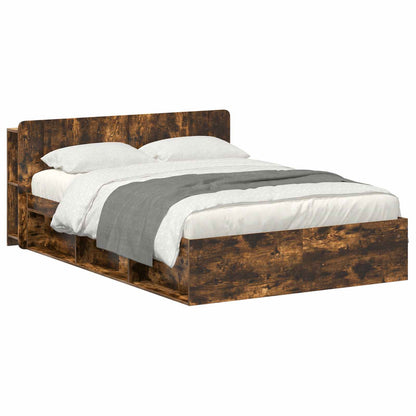 Bed Frame with Storage Smoked Oak 140 x 190 cm Engineered Wood