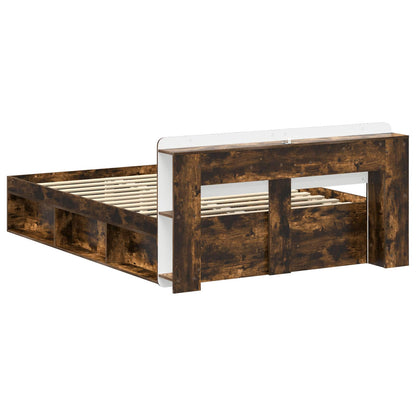 Bed Frame with Storage Smoked Oak 140 x 190 cm Engineered Wood