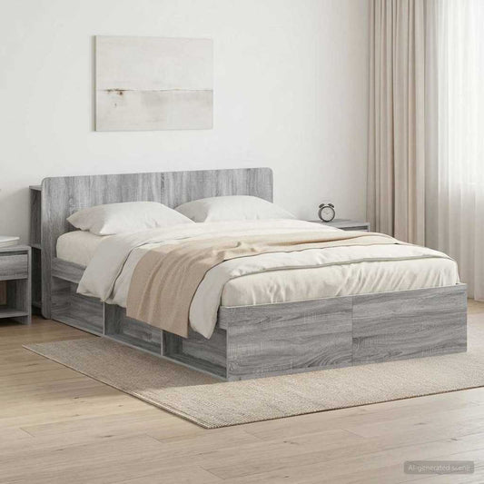 Bed Frame with Storage Grey Sonoma 150 x 200 cm Engineered Wood