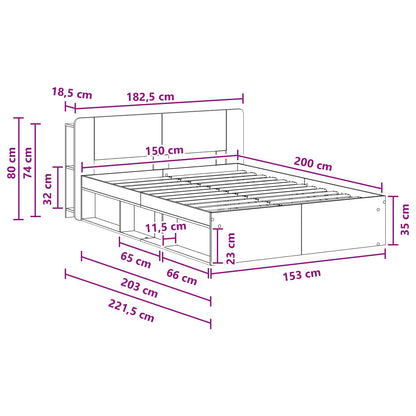 Bed Frame with Storage Grey Sonoma 150 x 200 cm Engineered Wood
