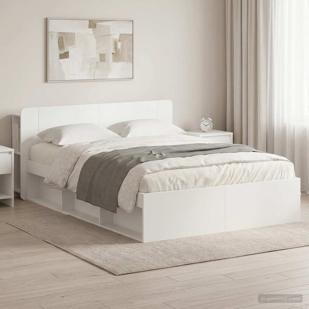 Bed Frame with Storage White 150 x 200 cm Engineered Wood
