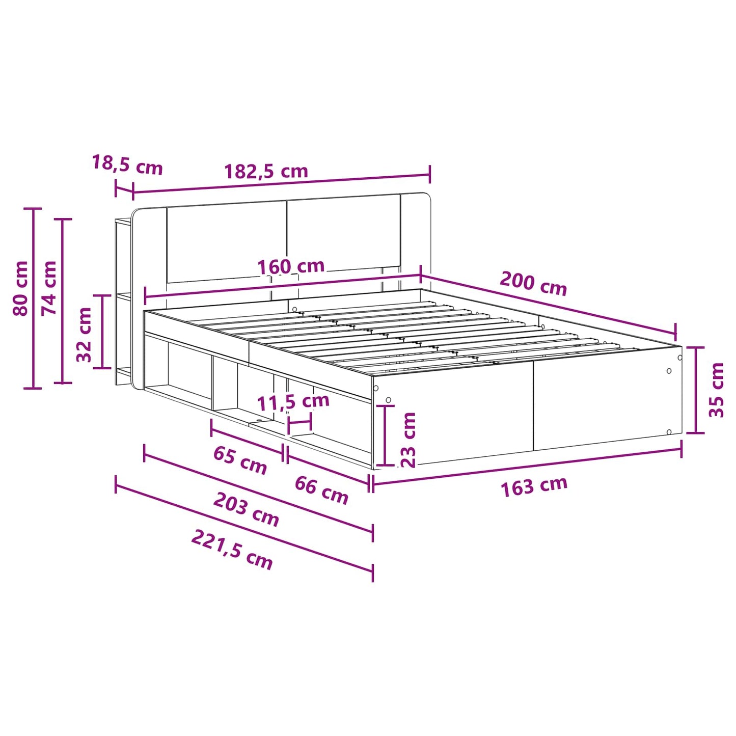 Bed Frame with Storage Grey Sonoma 160 x 200 cm Engineered Wood