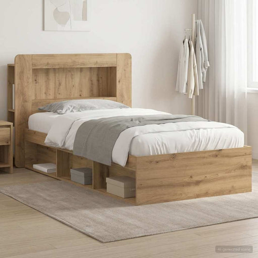Bed Frame with Storage Artisan Oak 75 x 190 cm Engineered Wood