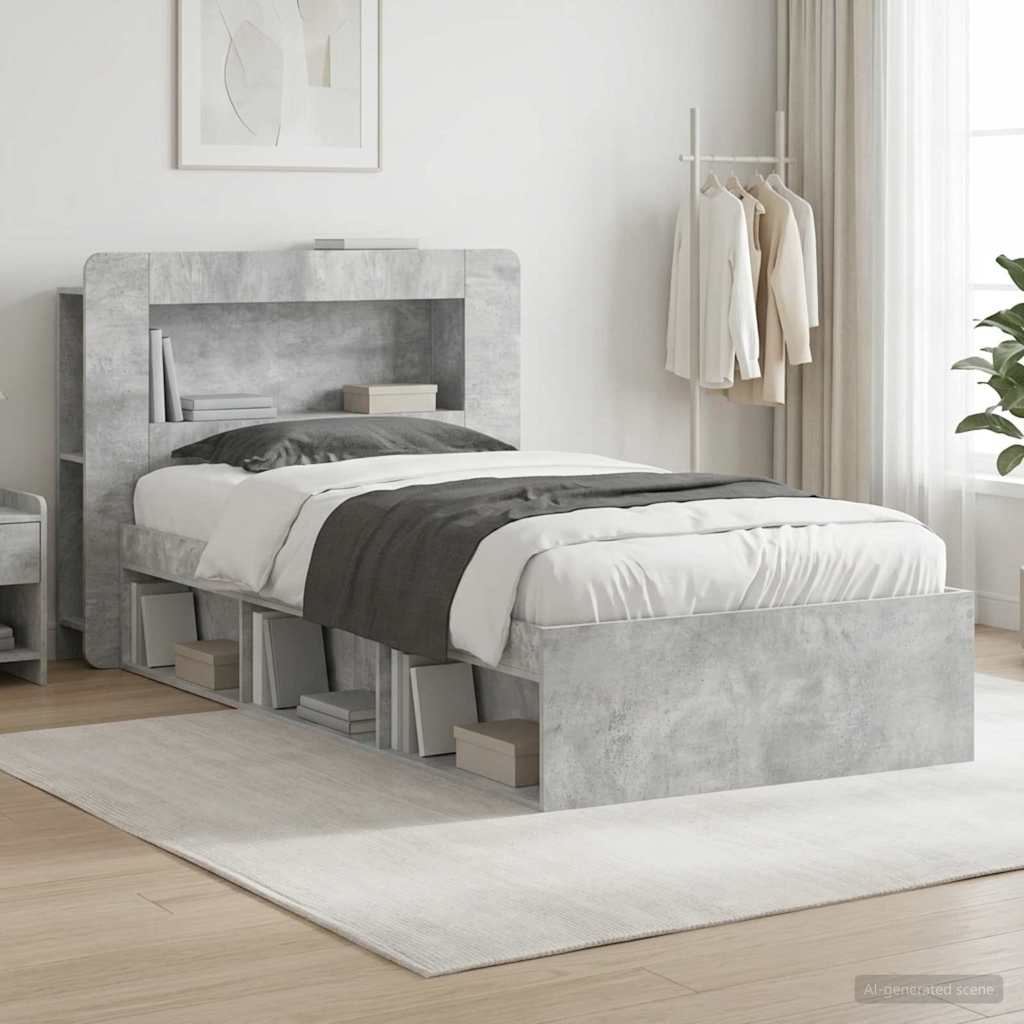Bed Frame with Storage with Headboard Concrete Grey 75 x 190 cm