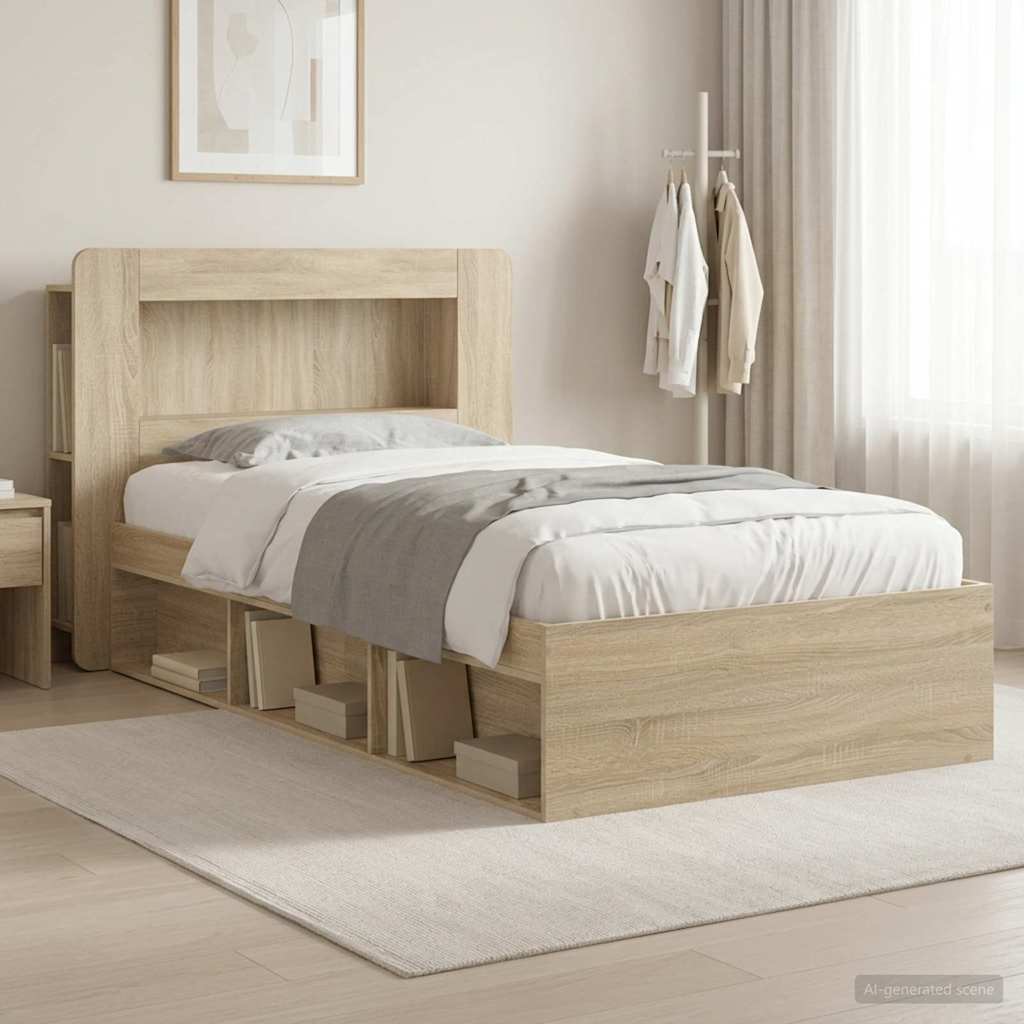 Bed Frame with Storage Sonoma Oak 75 x 190 cm Engineered Wood