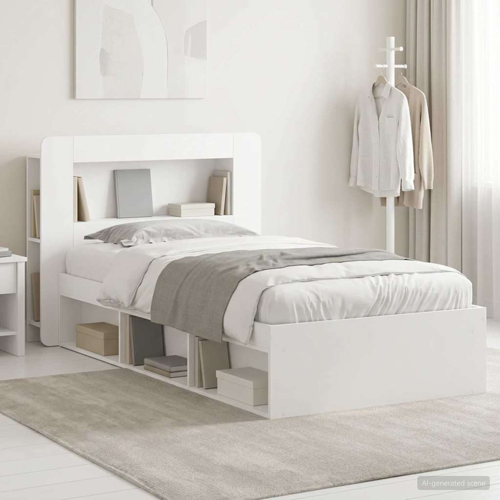 Bed Frame with Storage White 75 x 190 cm Engineered Wood