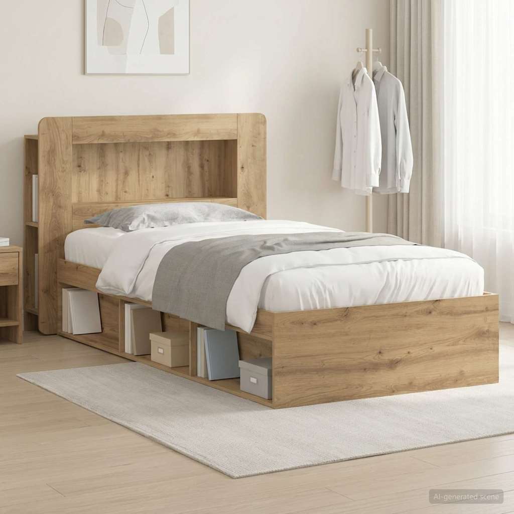 Bed Frame with Storage Artisan Oak 90 x 190 cm Engineered Wood
