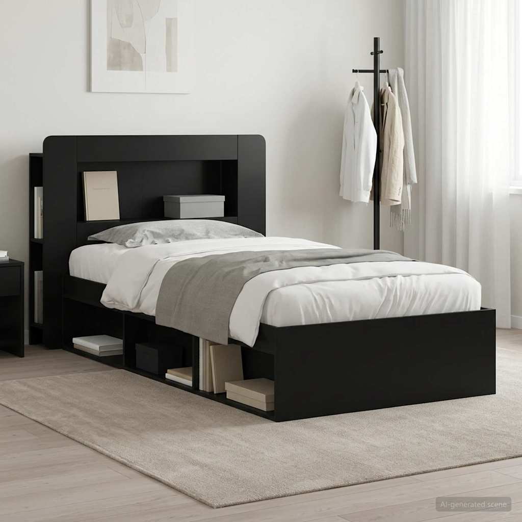 Bed Frame with Storage Black 90 x 190 cm Engineered Wood