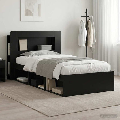 Bed Frame with Storage Black 90 x 190 cm Engineered Wood