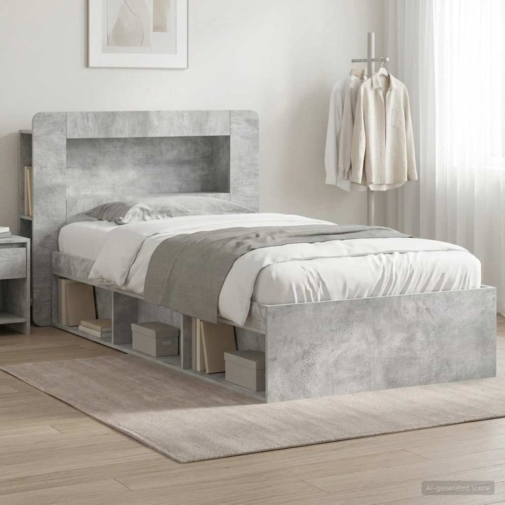 Bed Frame with Storage Concrete Grey 100 x 200 cm