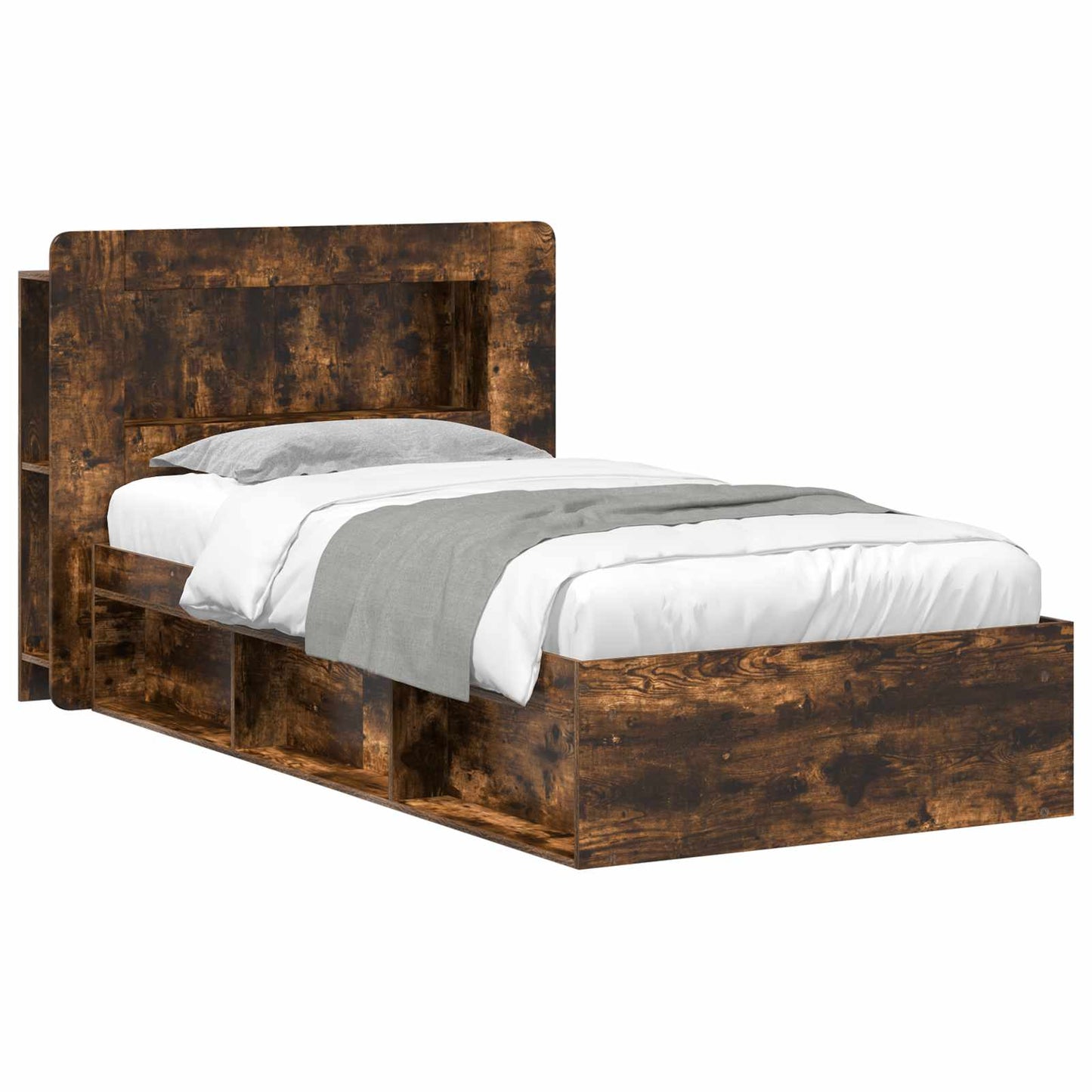 Bed Frame with Storage Smoked Oak 100 x 200 cm Engineered Wood
