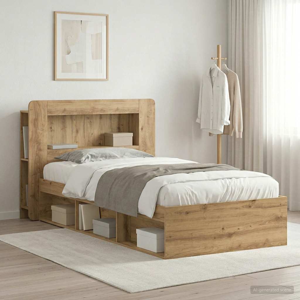 Bed Frame with Storage Artisan Oak 90 x 200 cm Engineered Wood