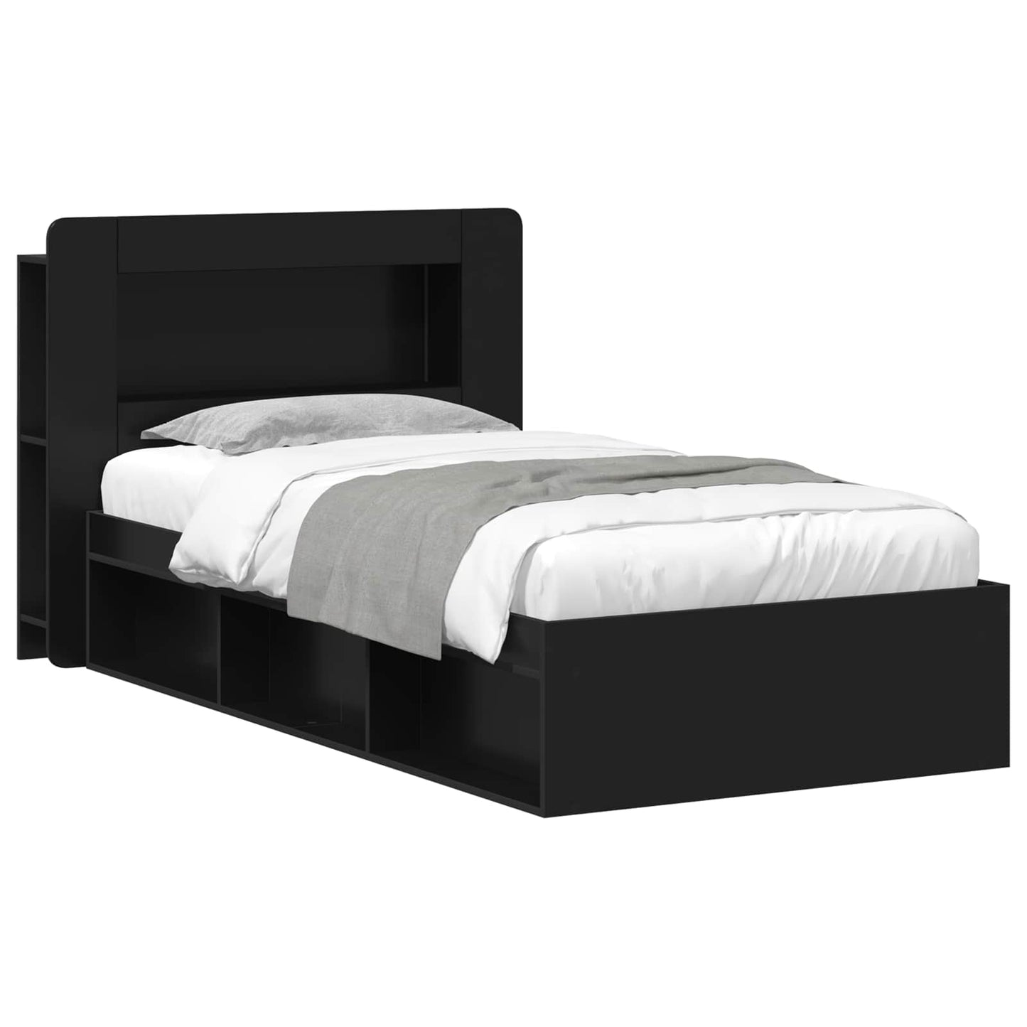 Bed Frame with Storage Black 90 x 200 cm Engineered Wood
