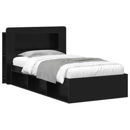 Bed Frame with Storage Black 90 x 200 cm Engineered Wood